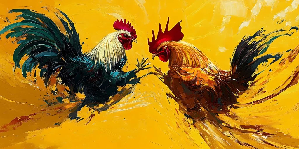 Two fighting roosters in action — 789WIN cockfighting lobby